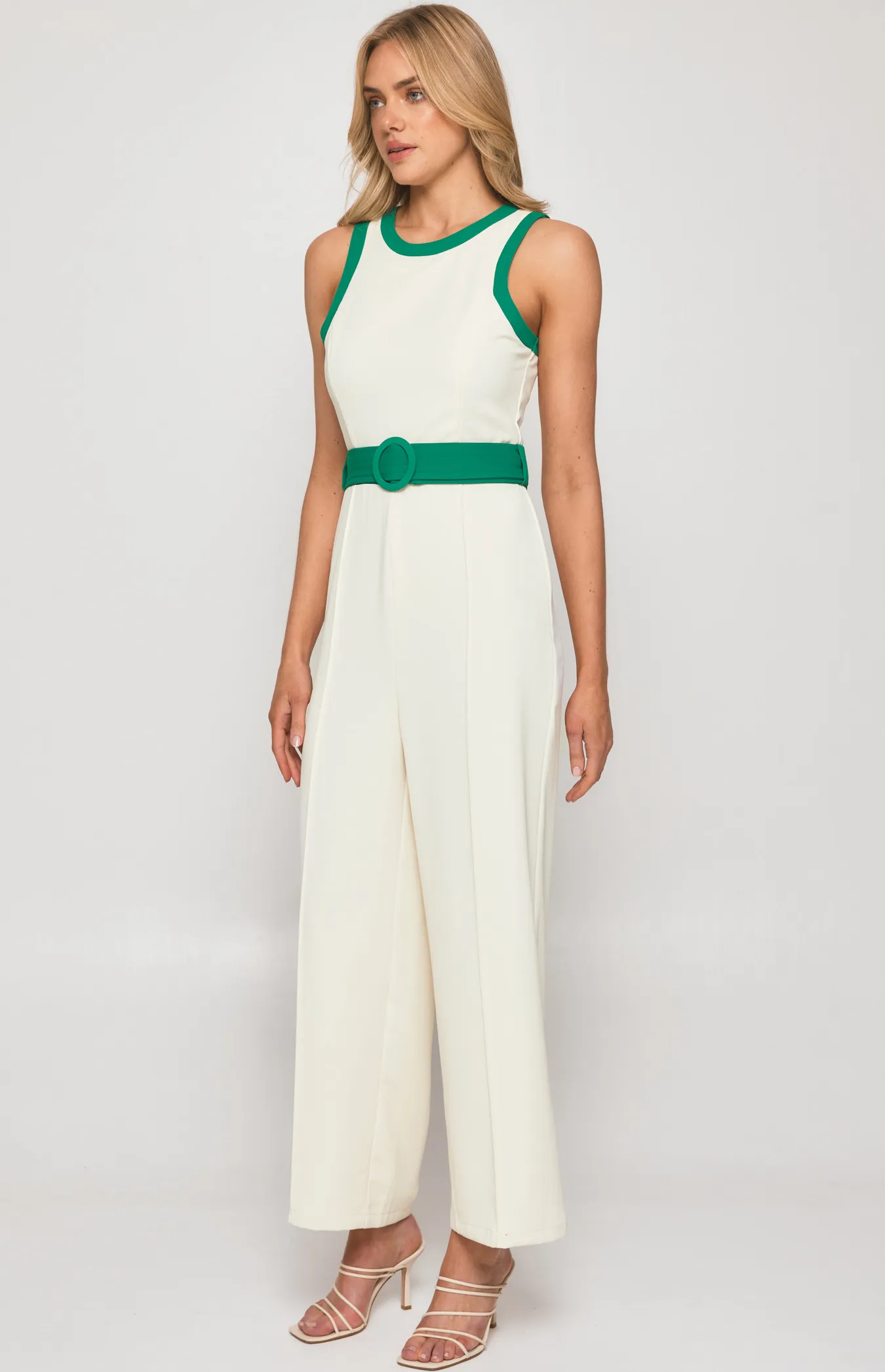 Contrast Feature Jumpsuit with Leg Seam Details (SJP554A) 