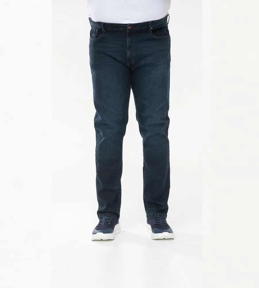 D555 Big Mens Blue/Black Stretch Jeans Tapered Fit (DANIEL)