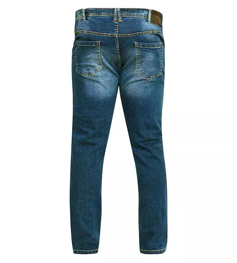 D555 Mens Slim Fit Stretch Jeans in Dark Blue Stonewash (AMBROSE-Mens)