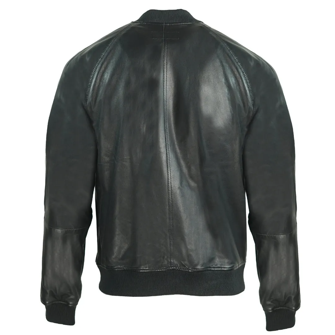 Diesel L Pins Black Leather Bomber Jacket