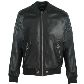 Diesel L Pins Black Leather Bomber Jacket