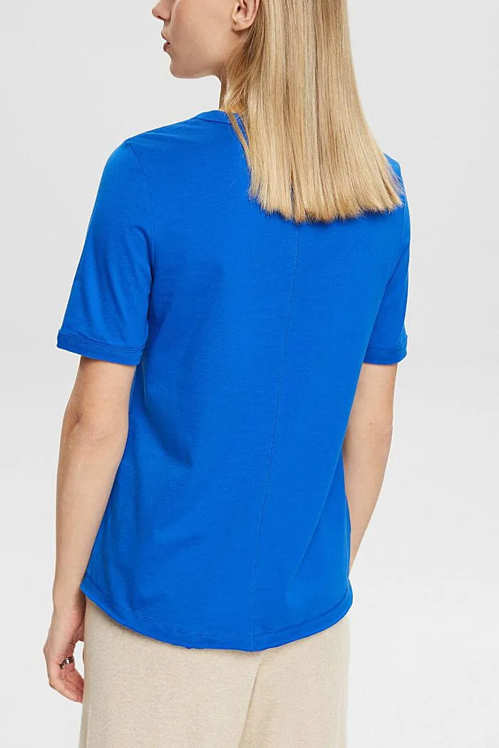 Esprit Short Sleeve Heart Print Crew Neck Tee In Blue