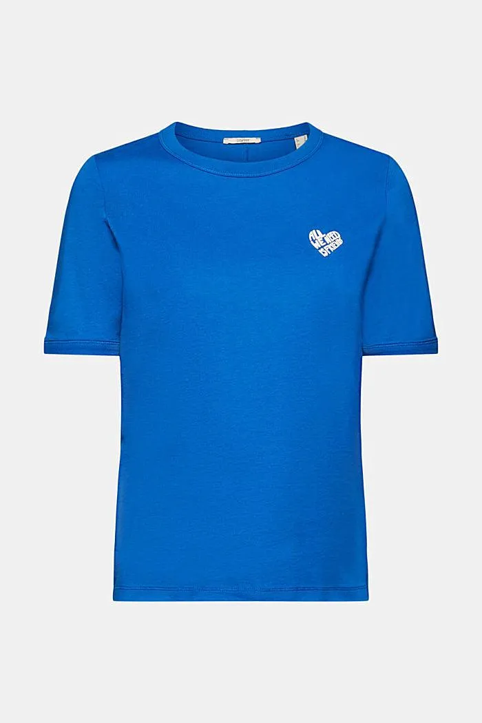 Esprit Short Sleeve Heart Print Crew Neck Tee In Blue