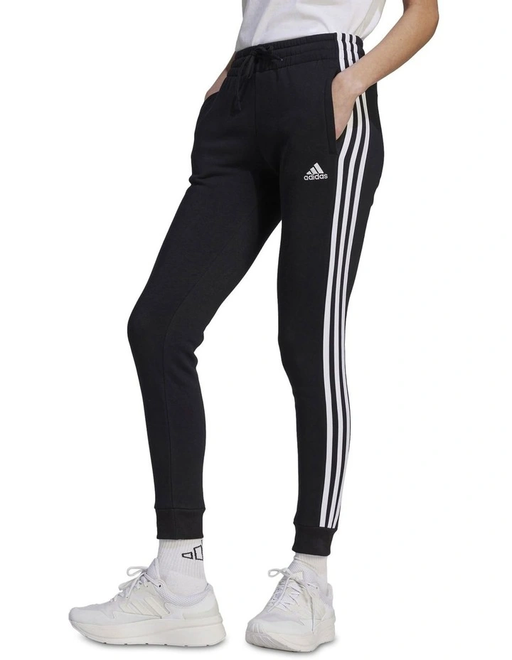 Essentials 3-Stripes Fleece Joggers in Black/White