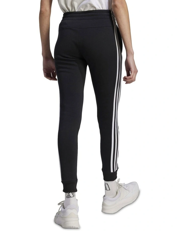 Essentials 3-Stripes Fleece Joggers in Black/White