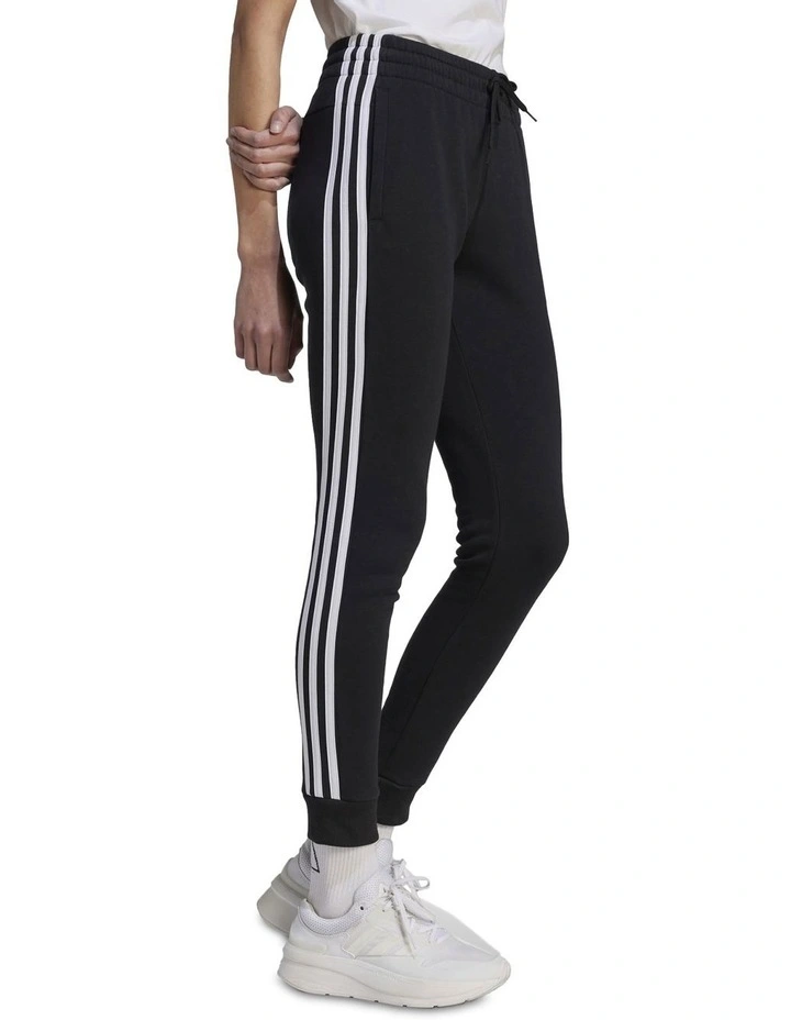 Essentials 3-Stripes Fleece Joggers in Black/White