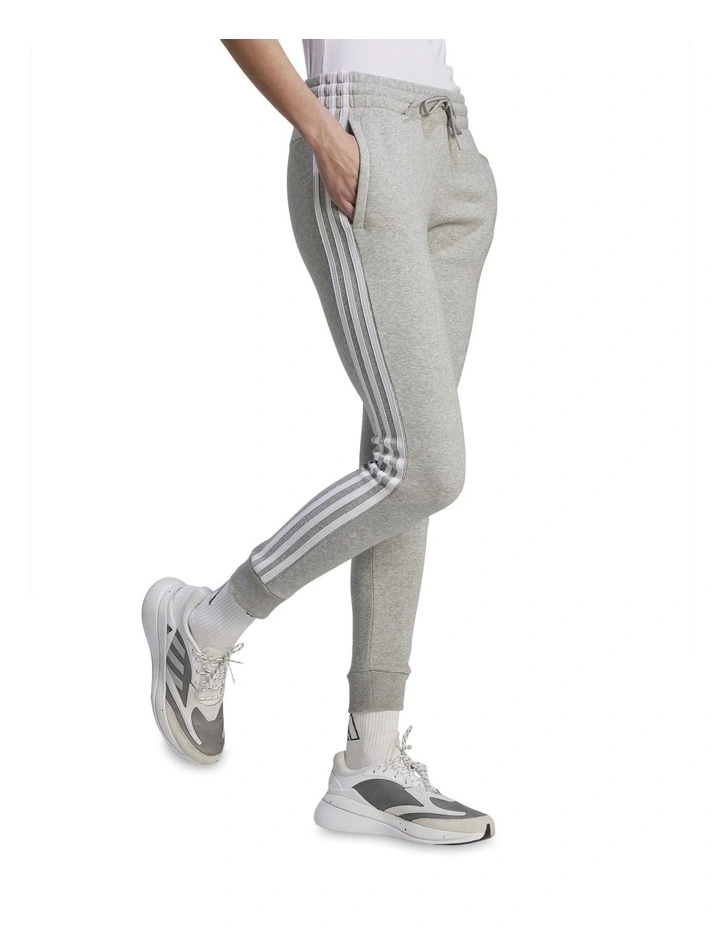 Essentials 3-Stripes Fleece Joggers in Medium Grey Heather