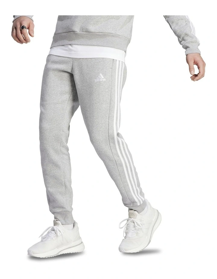 Essentials Fleece 3-Stripes Tapered Cuff Joggers in Grey