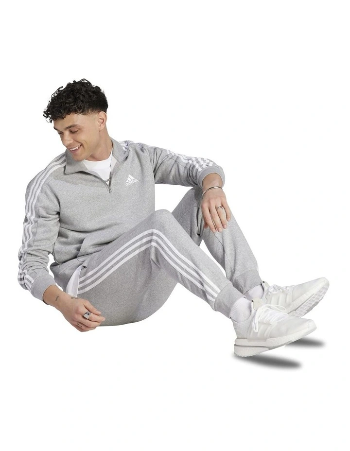 Essentials Fleece 3-Stripes Tapered Cuff Joggers in Grey