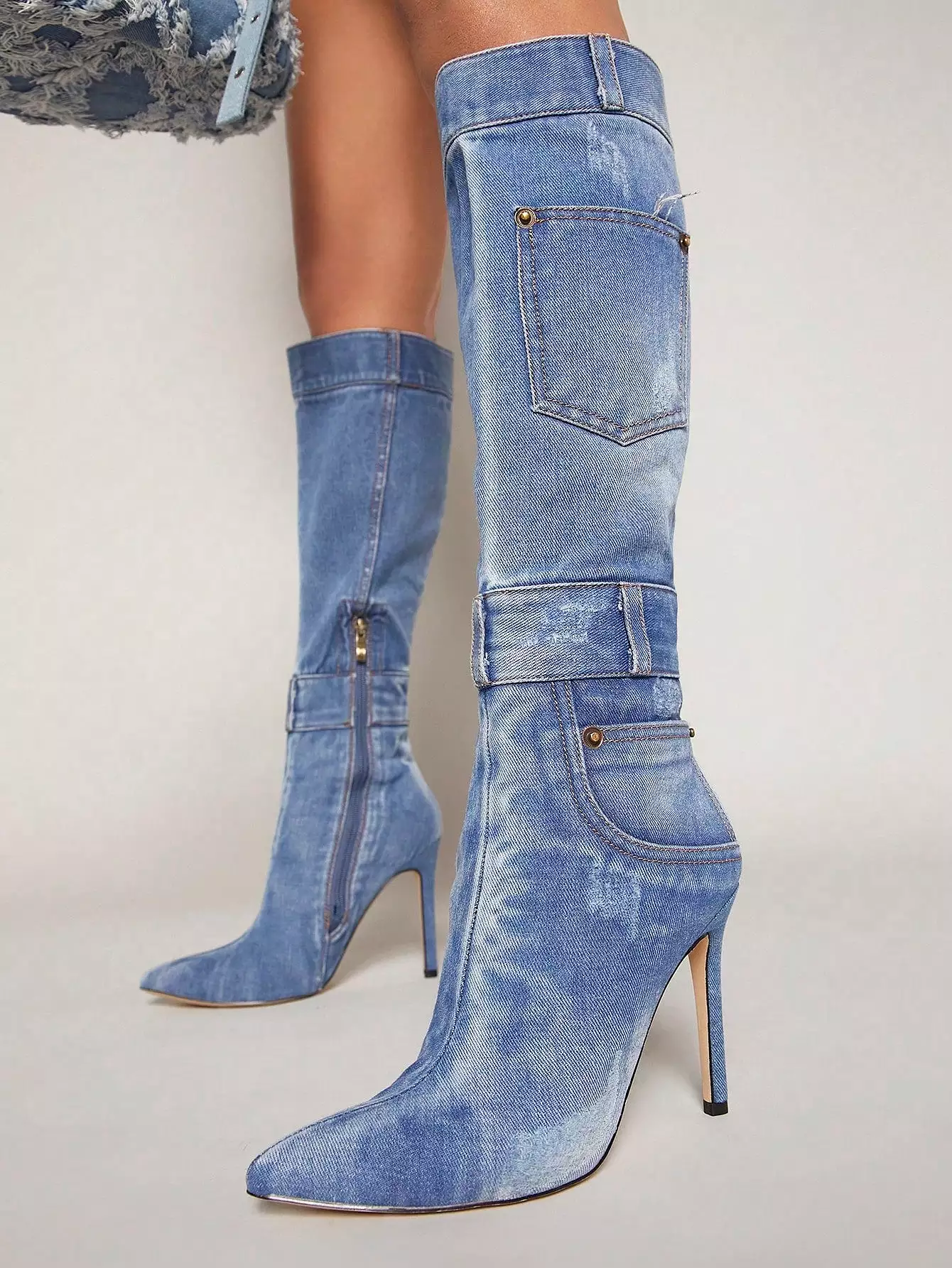 Faux Leather Pointed Toe Stiletto Boots