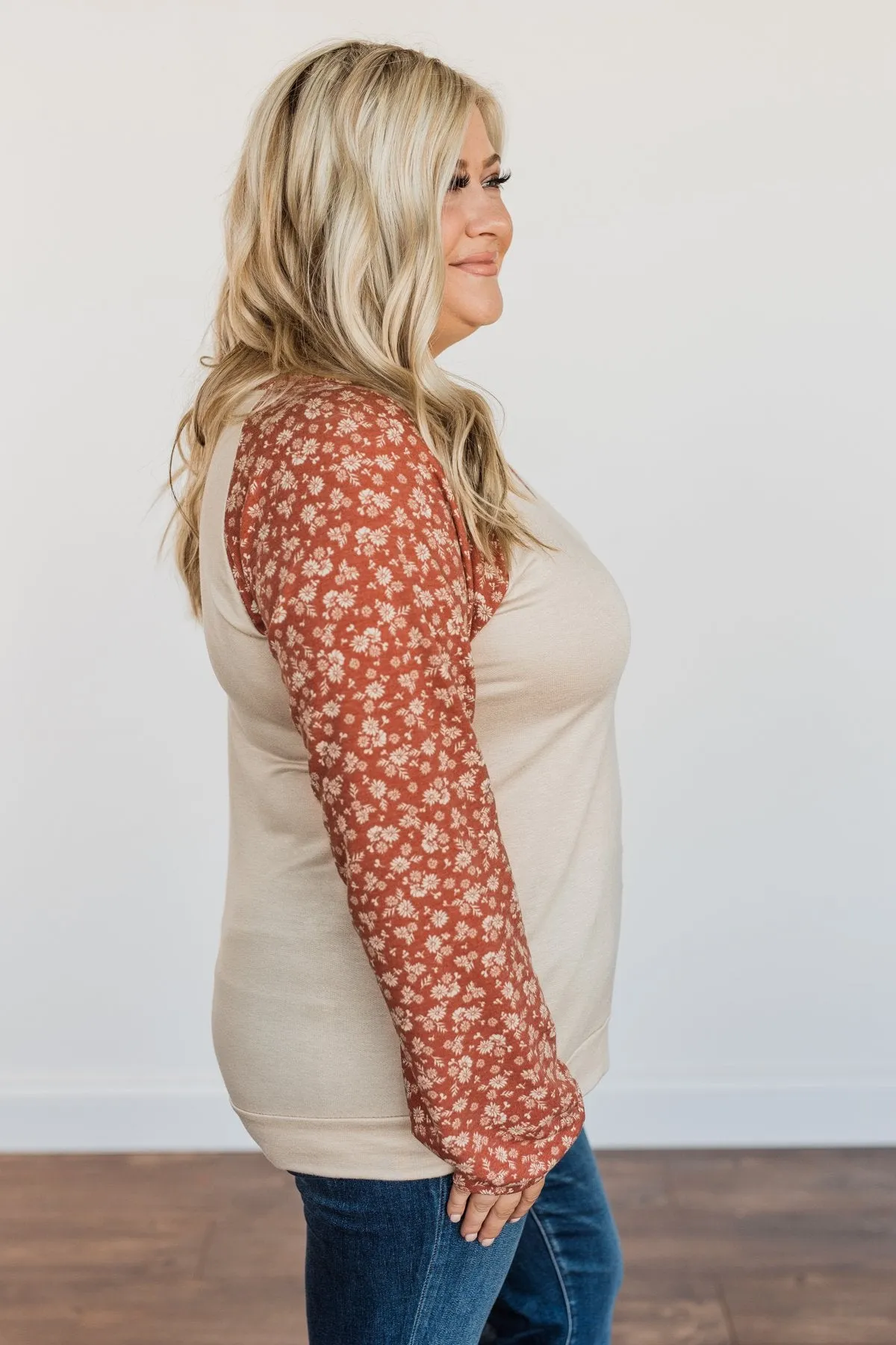 Feeling Cute Floral Long Sleeve Top- Oatmeal & Clay