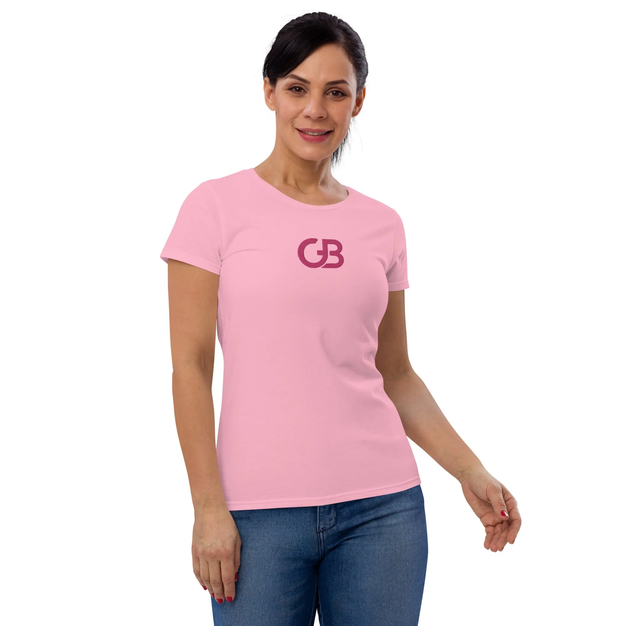 Gerald Black Pink Embroidery Short Sleeve Statement T-Shirt for Women