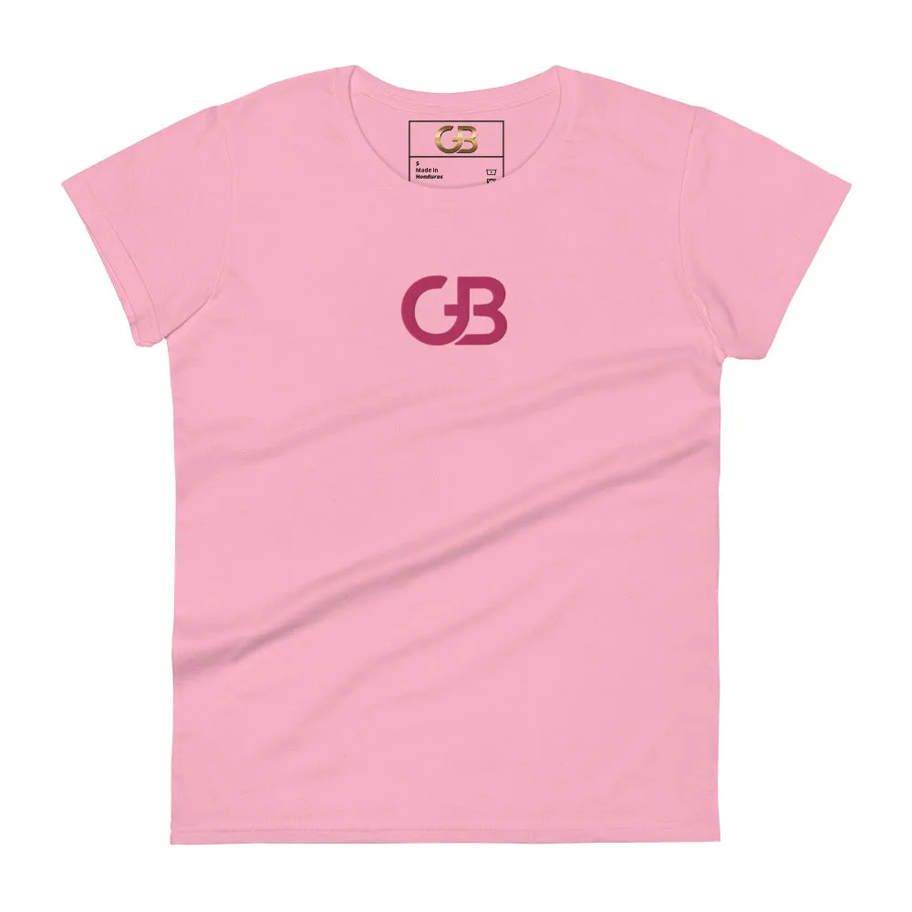 Gerald Black Pink Embroidery Short Sleeve Statement T-Shirt for Women