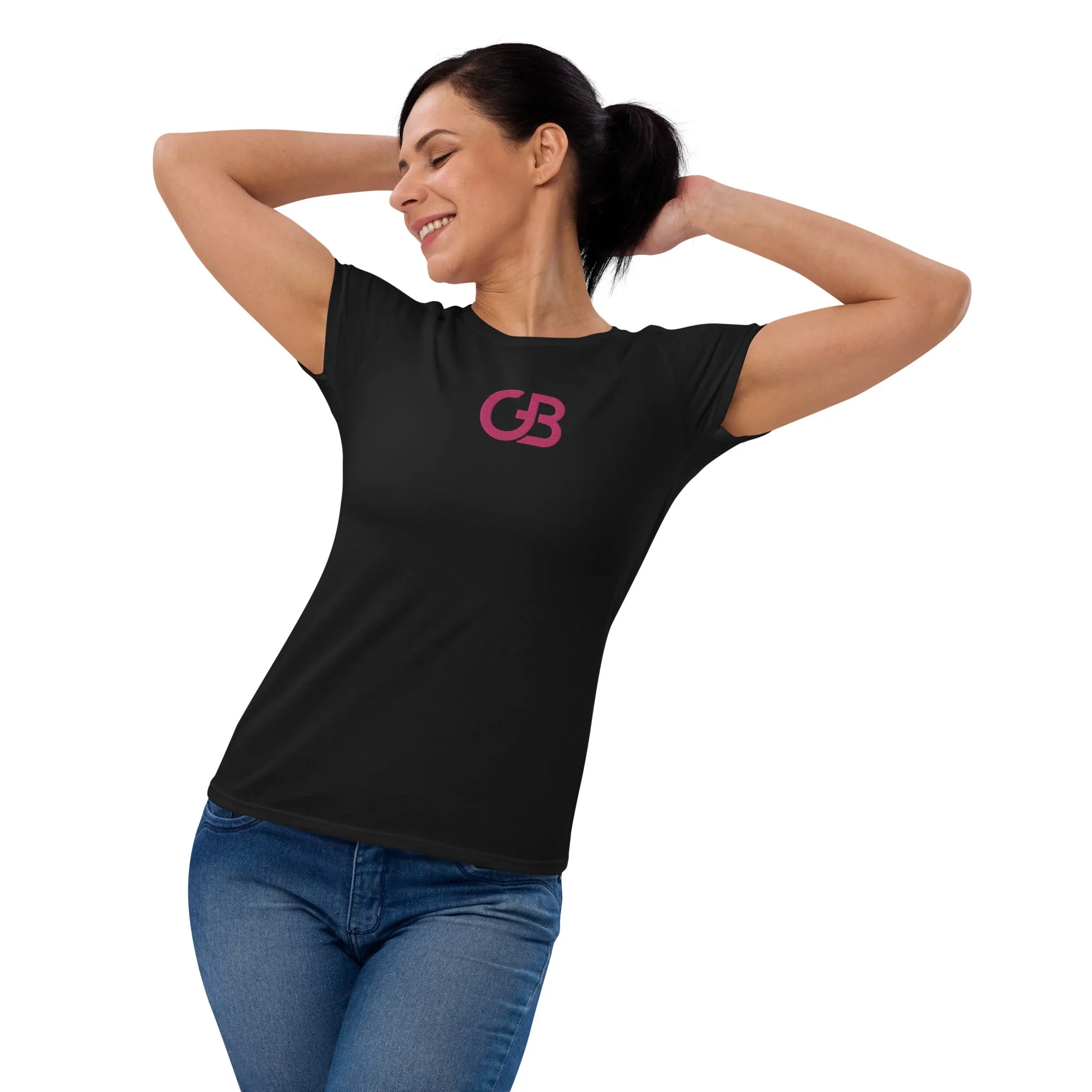 Gerald Black Pink Embroidery Short Sleeve Statement T-Shirt for Women