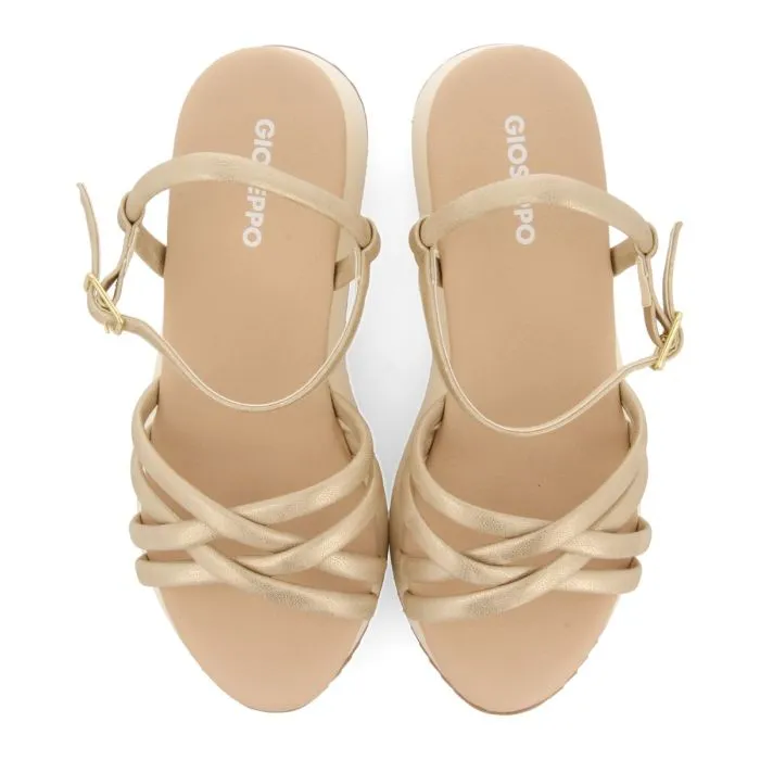 GOLDEN SANDALS WITH WEDGE AND TUBULAR STRAPS FOR WOMEN PERMET