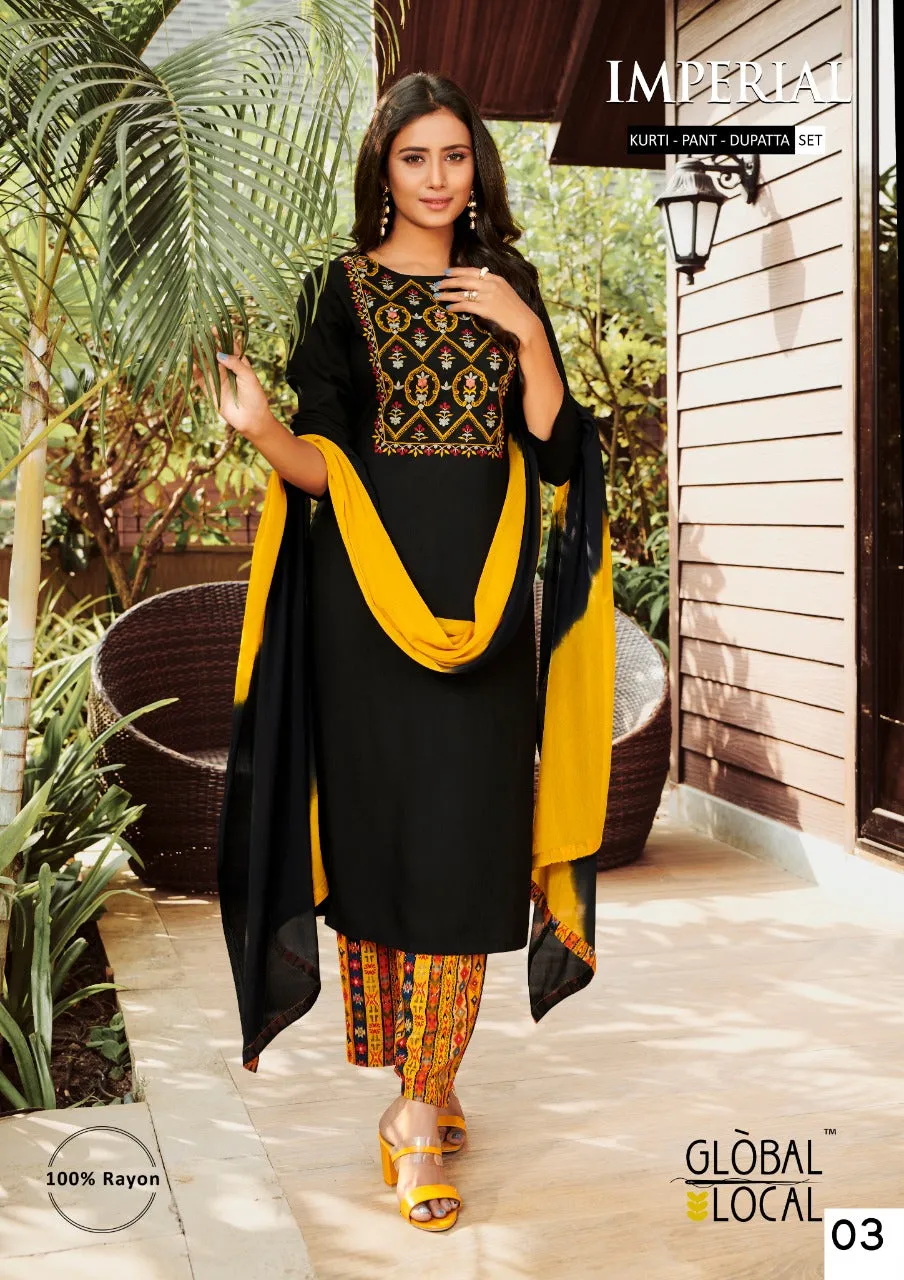 Imperial By Global Local Embroidered Kurti With Pants In Wholesale