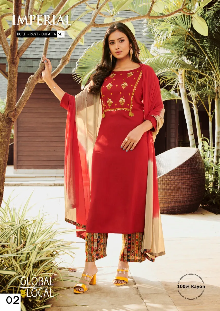 Imperial By Global Local Embroidered Kurti With Pants In Wholesale