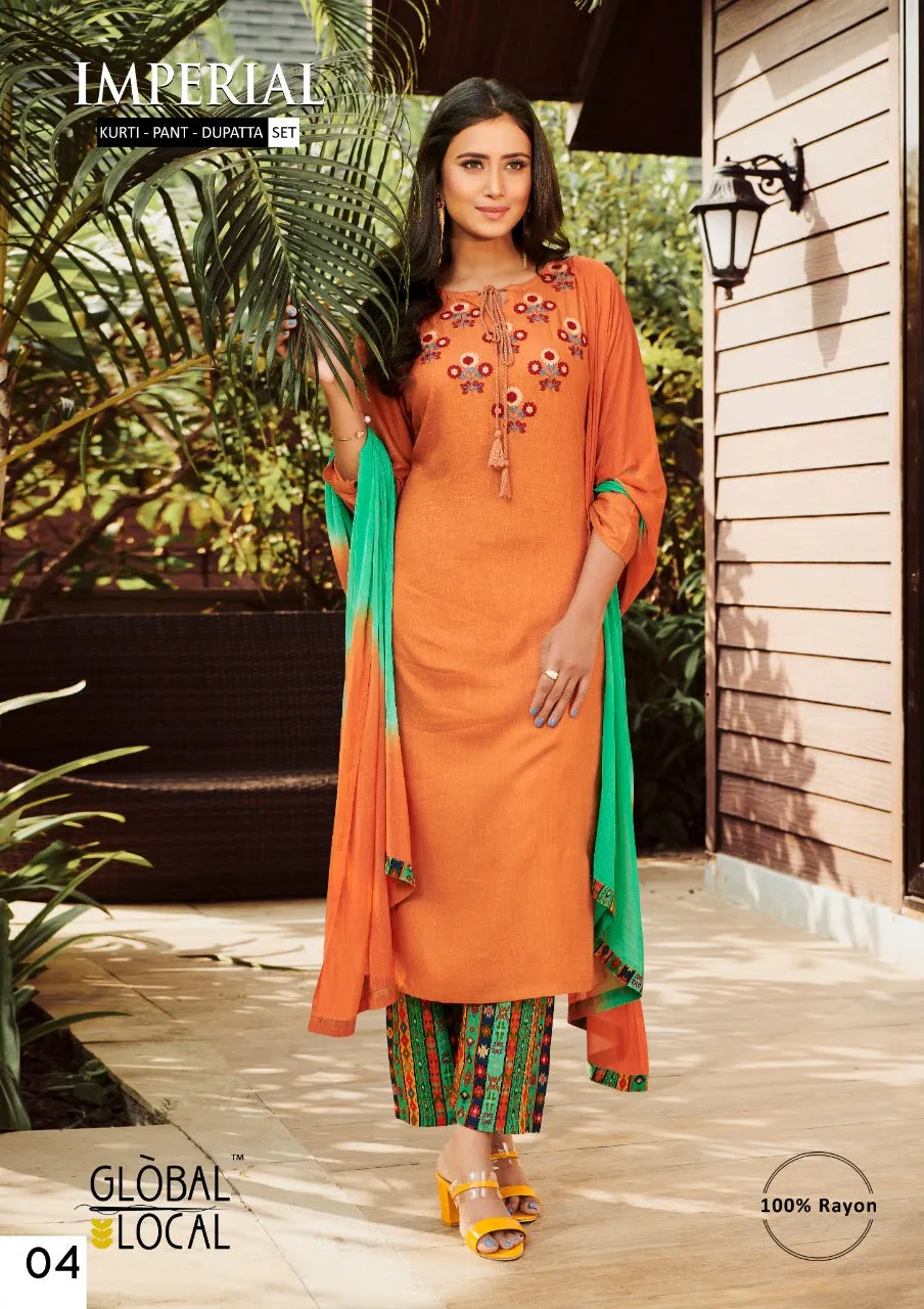 Imperial By Global Local Embroidered Kurti With Pants In Wholesale