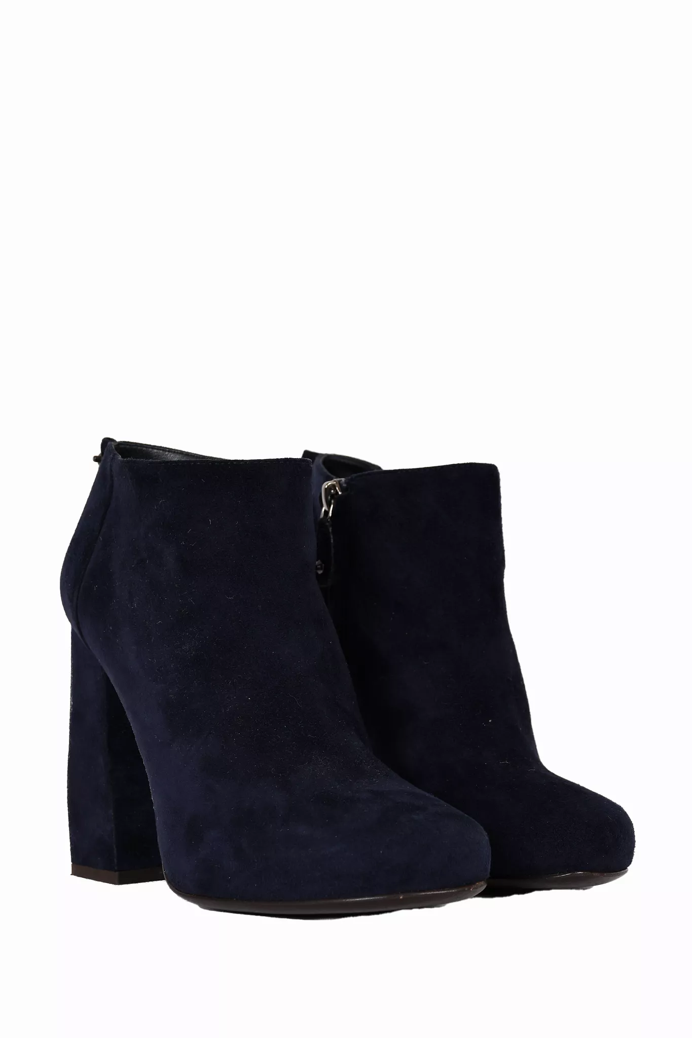 Lanvin Navy Suede Block Heeled Boots Size 37.5