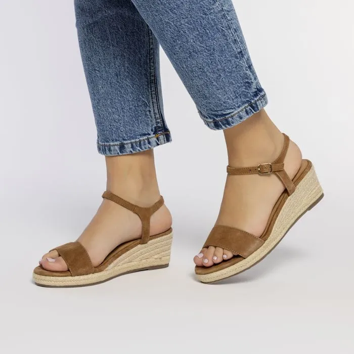 LEATHER SANDALS IN TAN COLOR WITH JUTE WEDGE FOR WOMEN XARRE