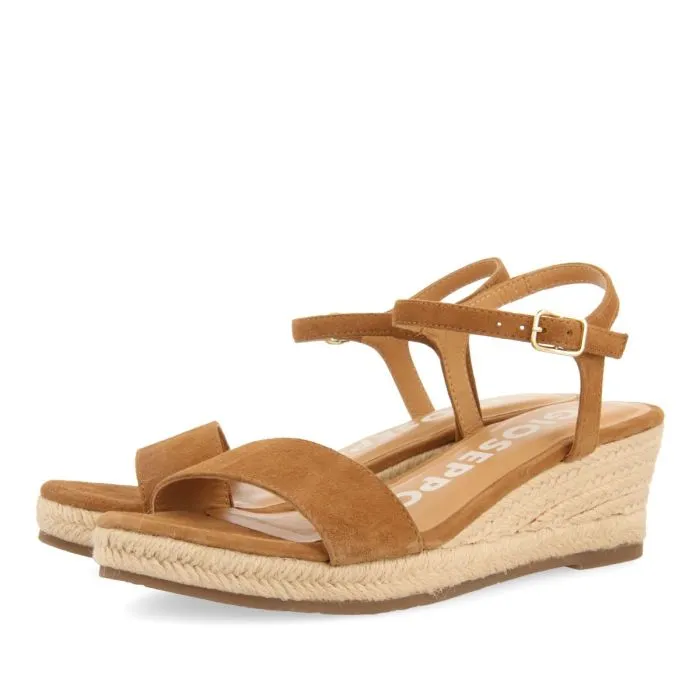 LEATHER SANDALS IN TAN COLOR WITH JUTE WEDGE FOR WOMEN XARRE