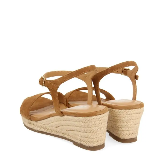 LEATHER SANDALS IN TAN COLOR WITH JUTE WEDGE FOR WOMEN XARRE