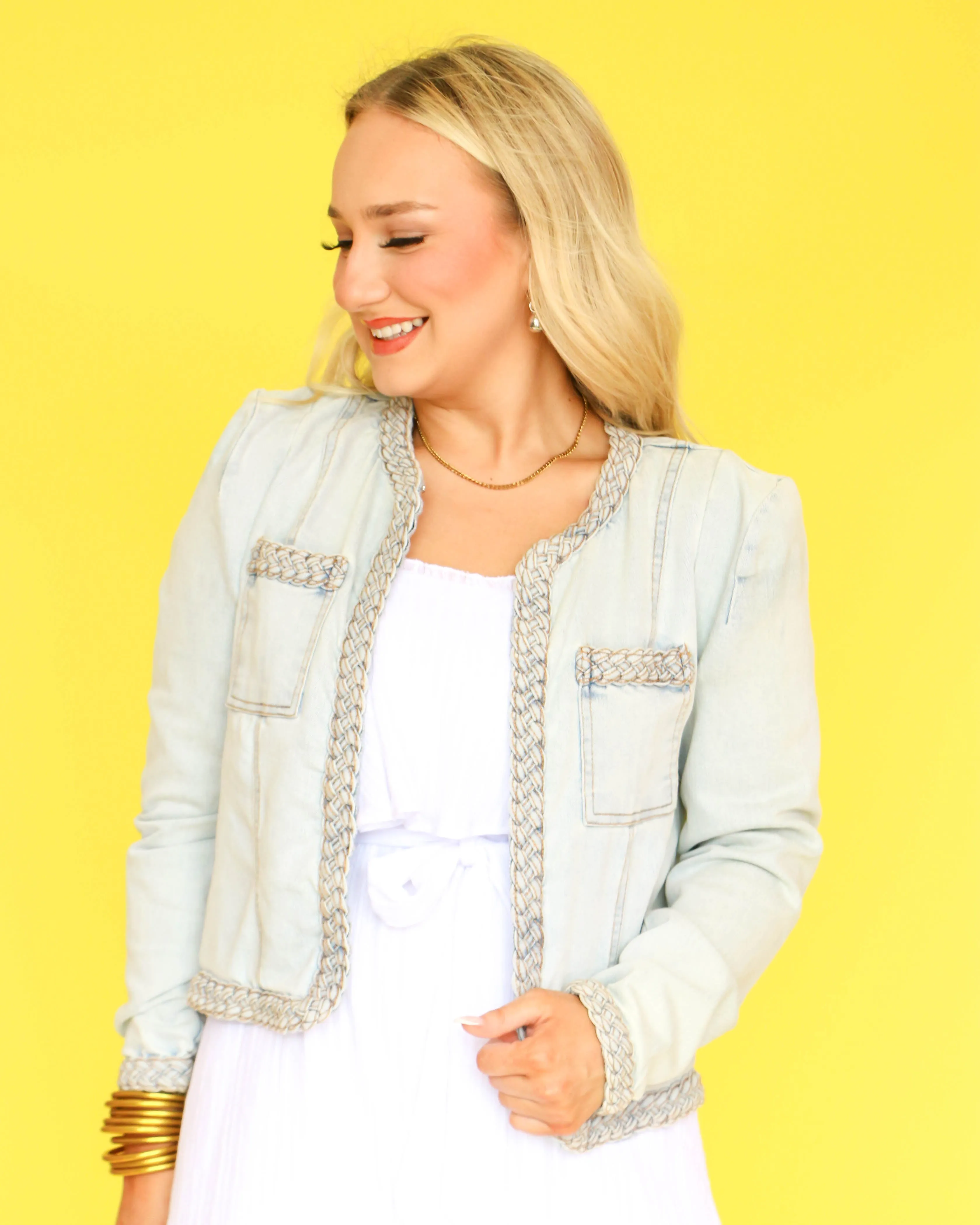 Light Wash Braided Trim Jacket