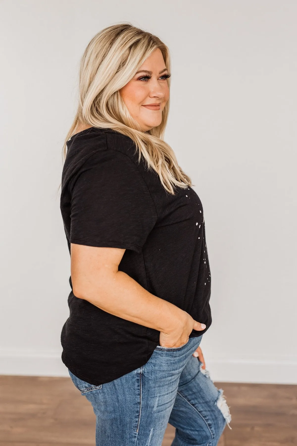 Mama Knows Best Distressed Graphic Tee- Black