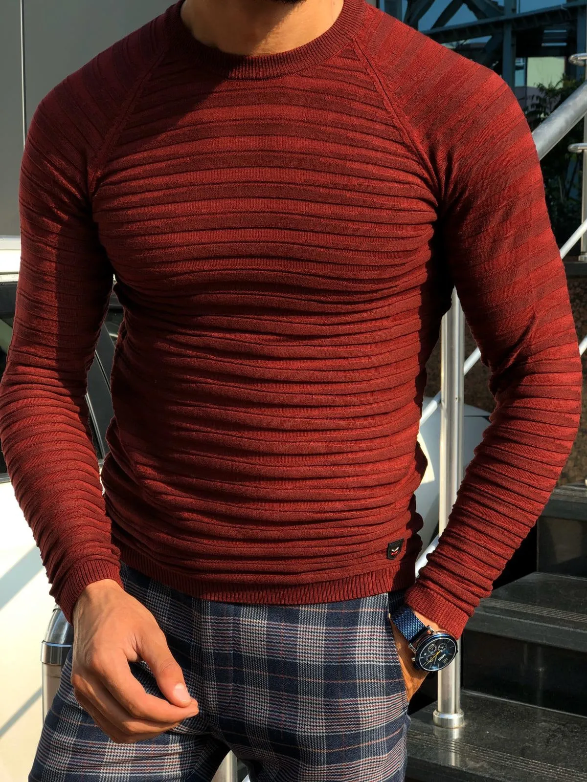 Marina Claret Red Slim Fit Crew Neck Sweater