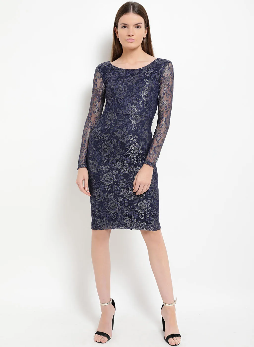 Melanie U Neck Lace Midi Dress