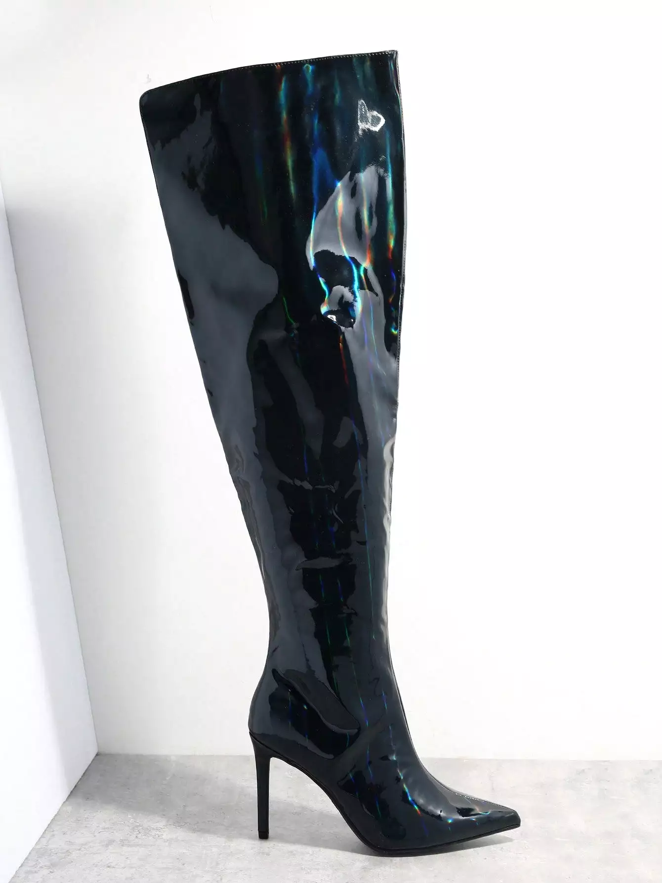 Metallic Point Toe Stiletto Heeled Boots