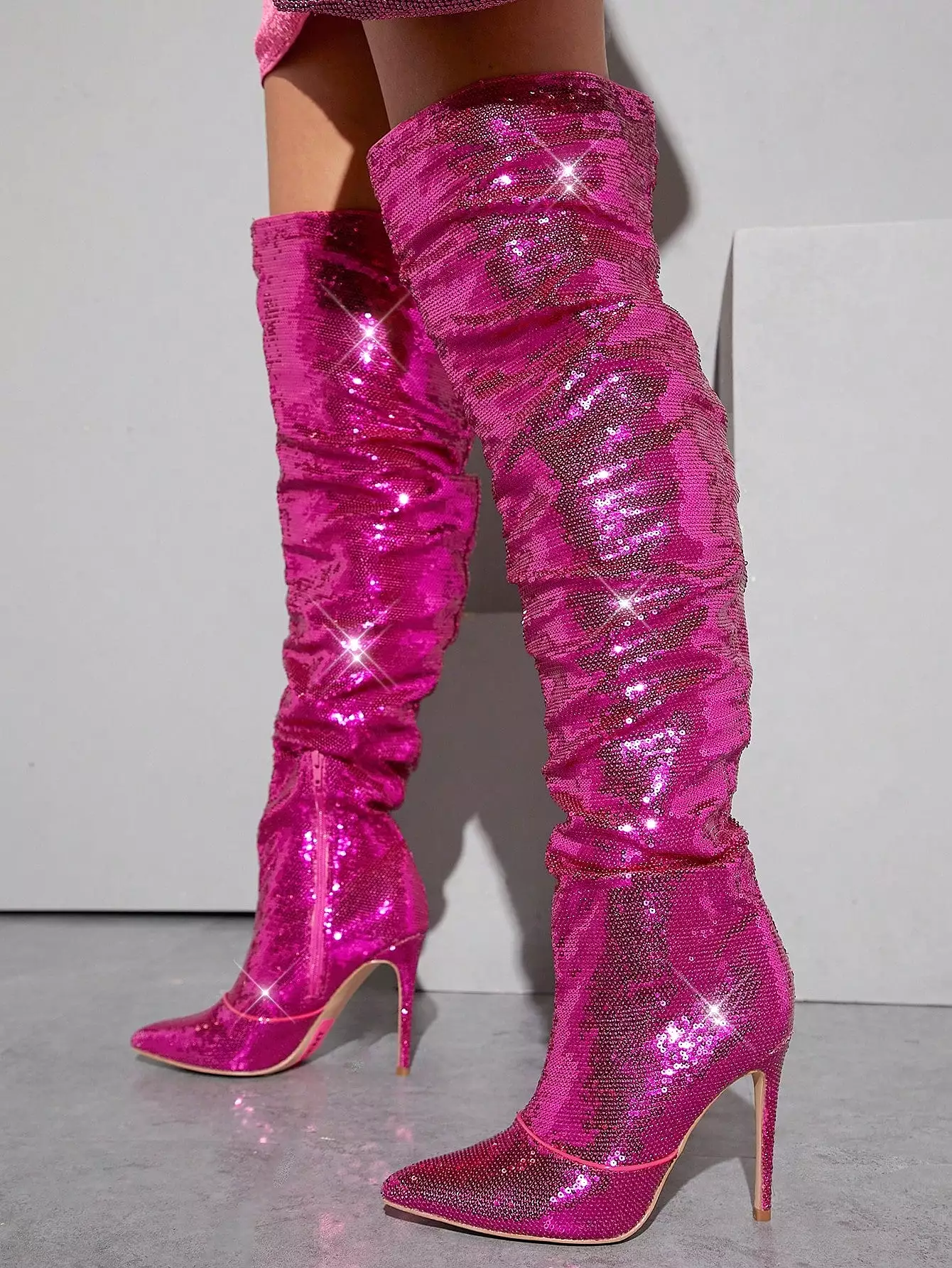 Metallic Pointy Toe Stiletto Heeled Boots