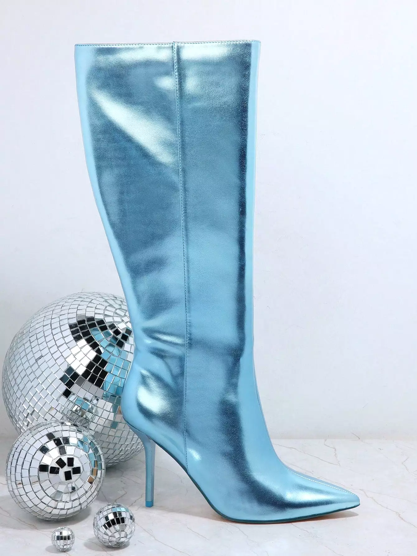 Metallic PU Pointy Toe Stiletto Heel Boots