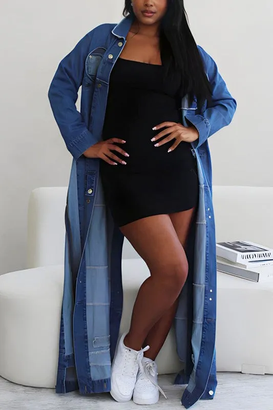 Multi Slit Open Long Denim Jacket