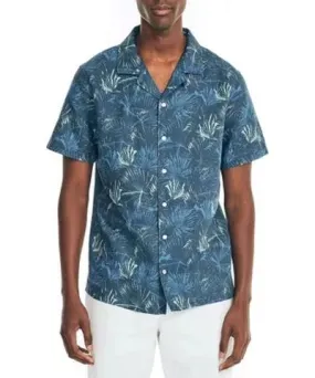 Nautica Men's Palm Print Linen Short Sleeve Shirt