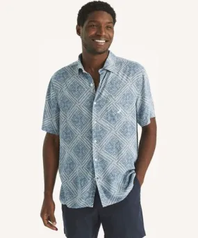 Nautica Mens Printed Linen Short-Sleeve Shirt