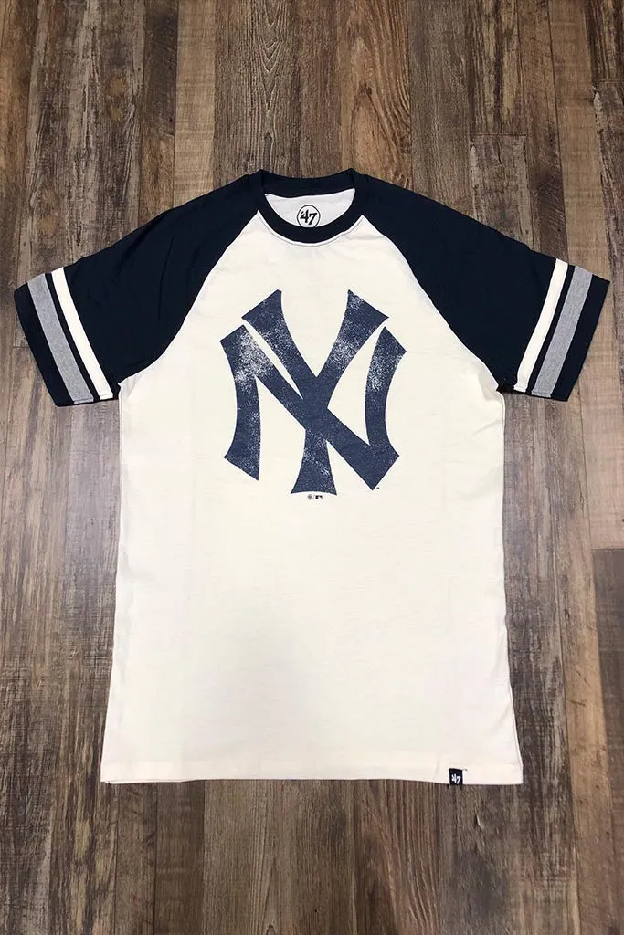 New York Yankees Throwback Vintage 2-Tone T-Shirt | Distressed Retro Logo Cooperstown Collection Yankees Tee