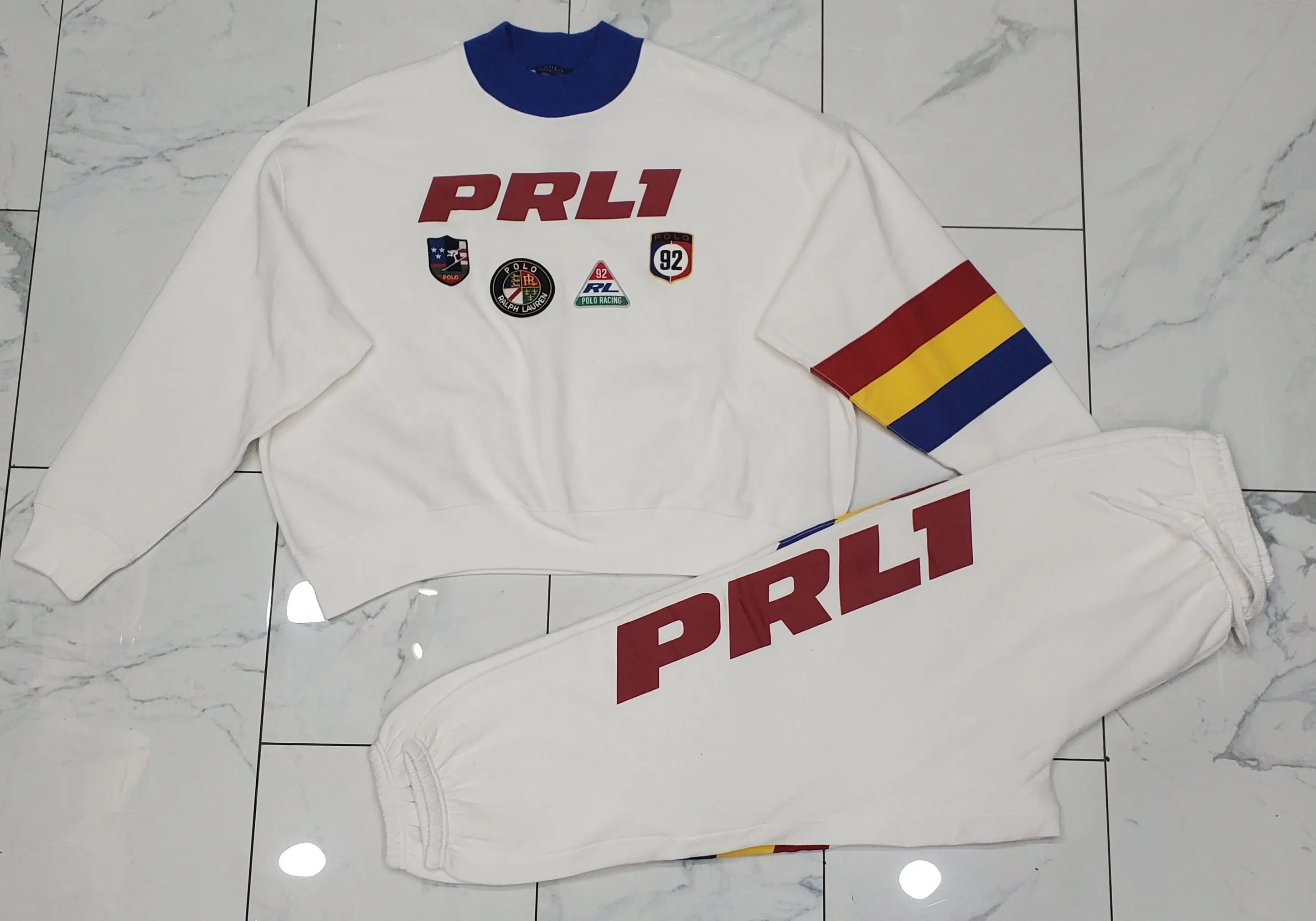 Nwt Polo Ralph Lauren Women's Boyfriend Fit PRL Patches Fleece Sweatshirt With Matching Joggers