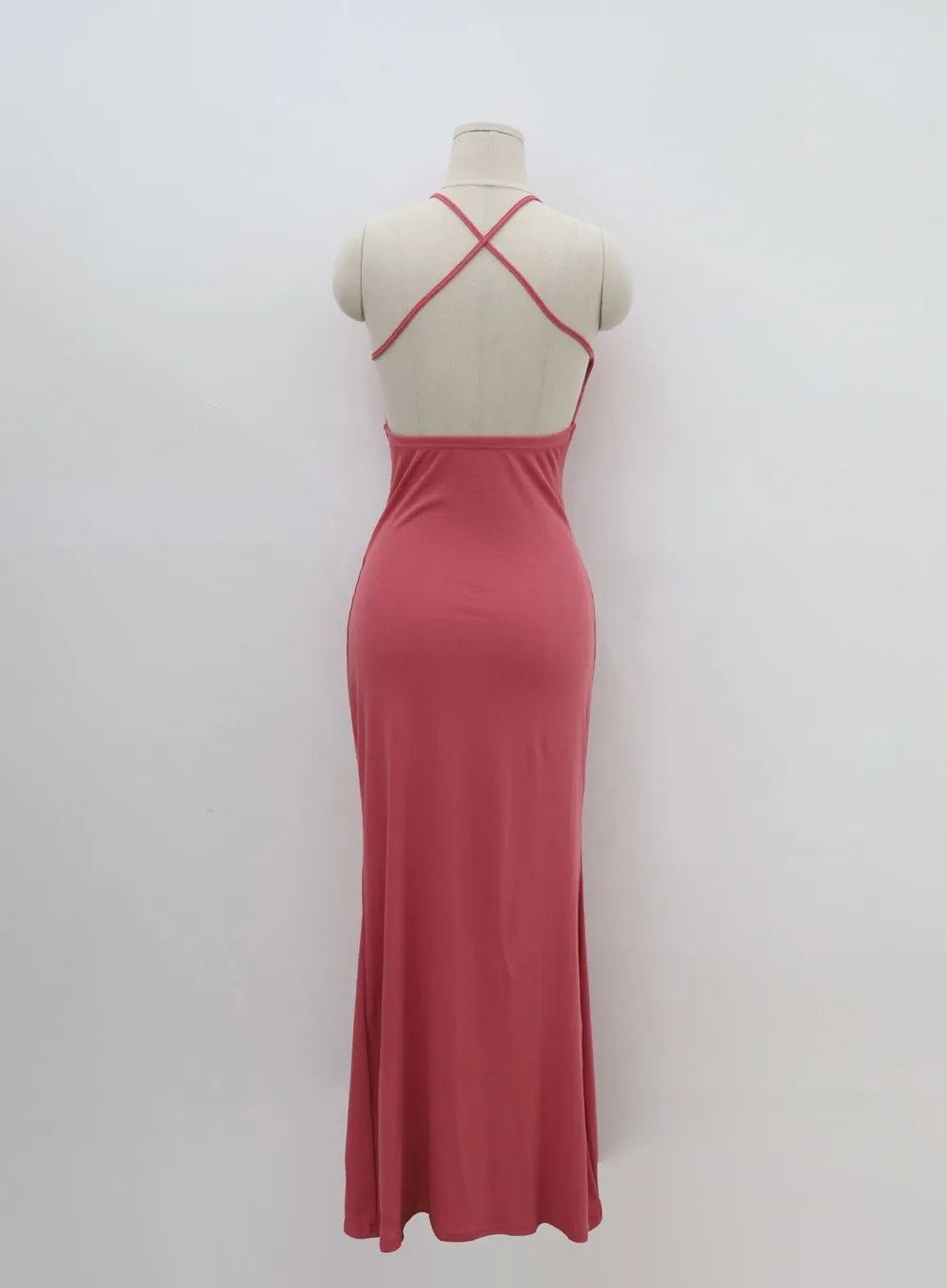 Open Back Cross Strap Maxi Dress IU11