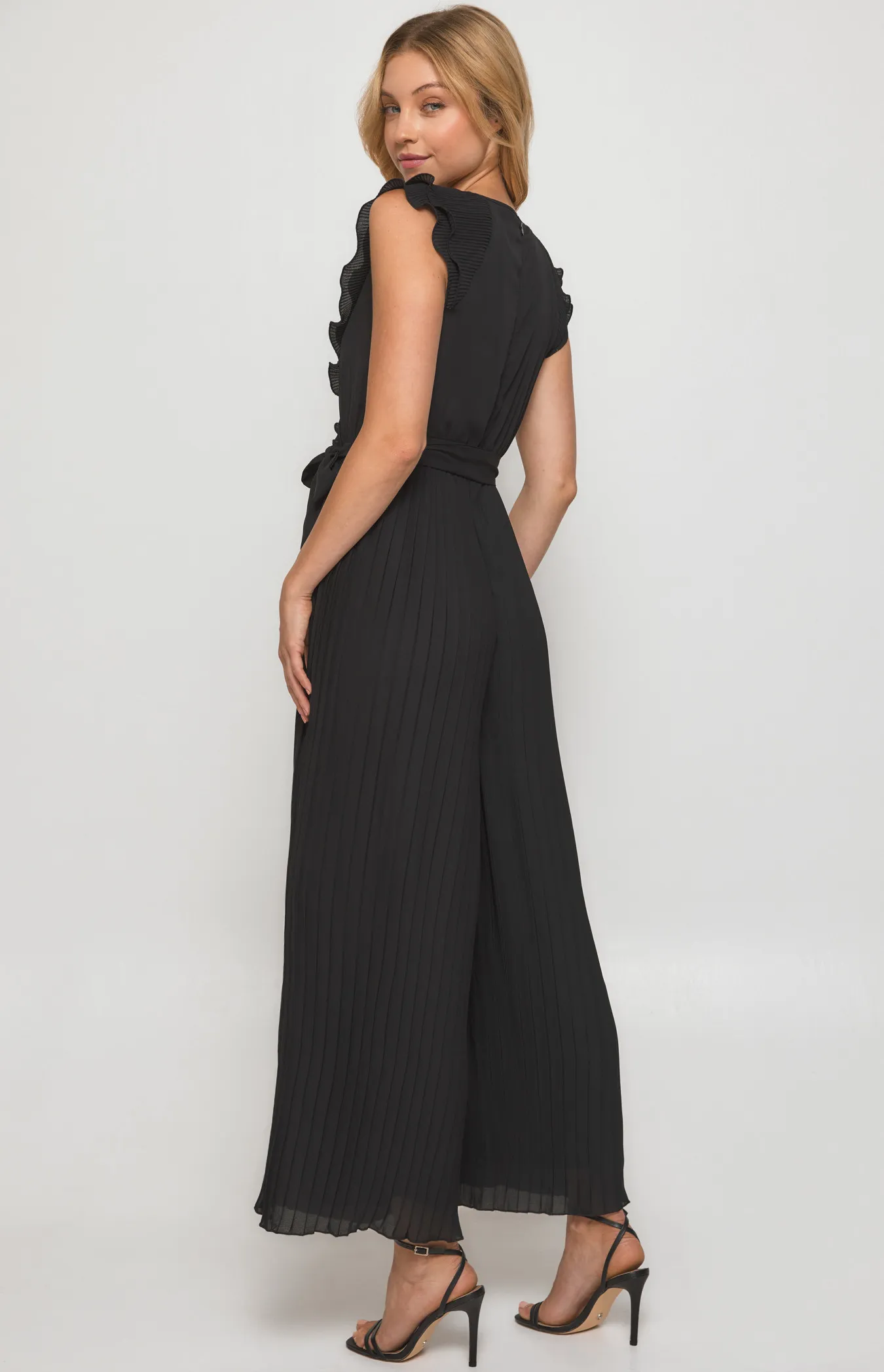 Pleated Jumpsuit with Double Frill Neckline Feature (SJP568B)