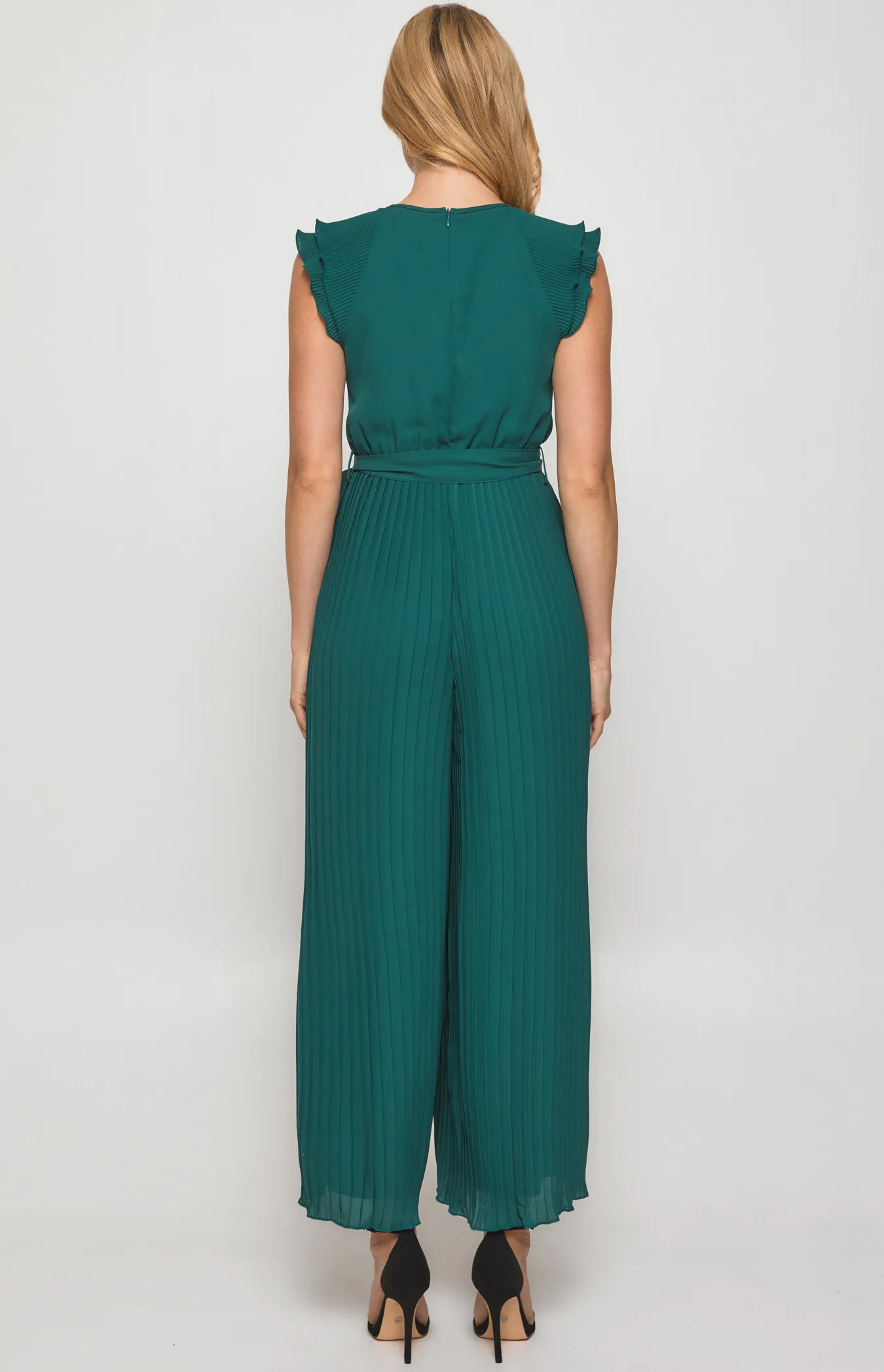 Pleated Jumpsuit with Double Frill Neckline Feature (SJP568B)