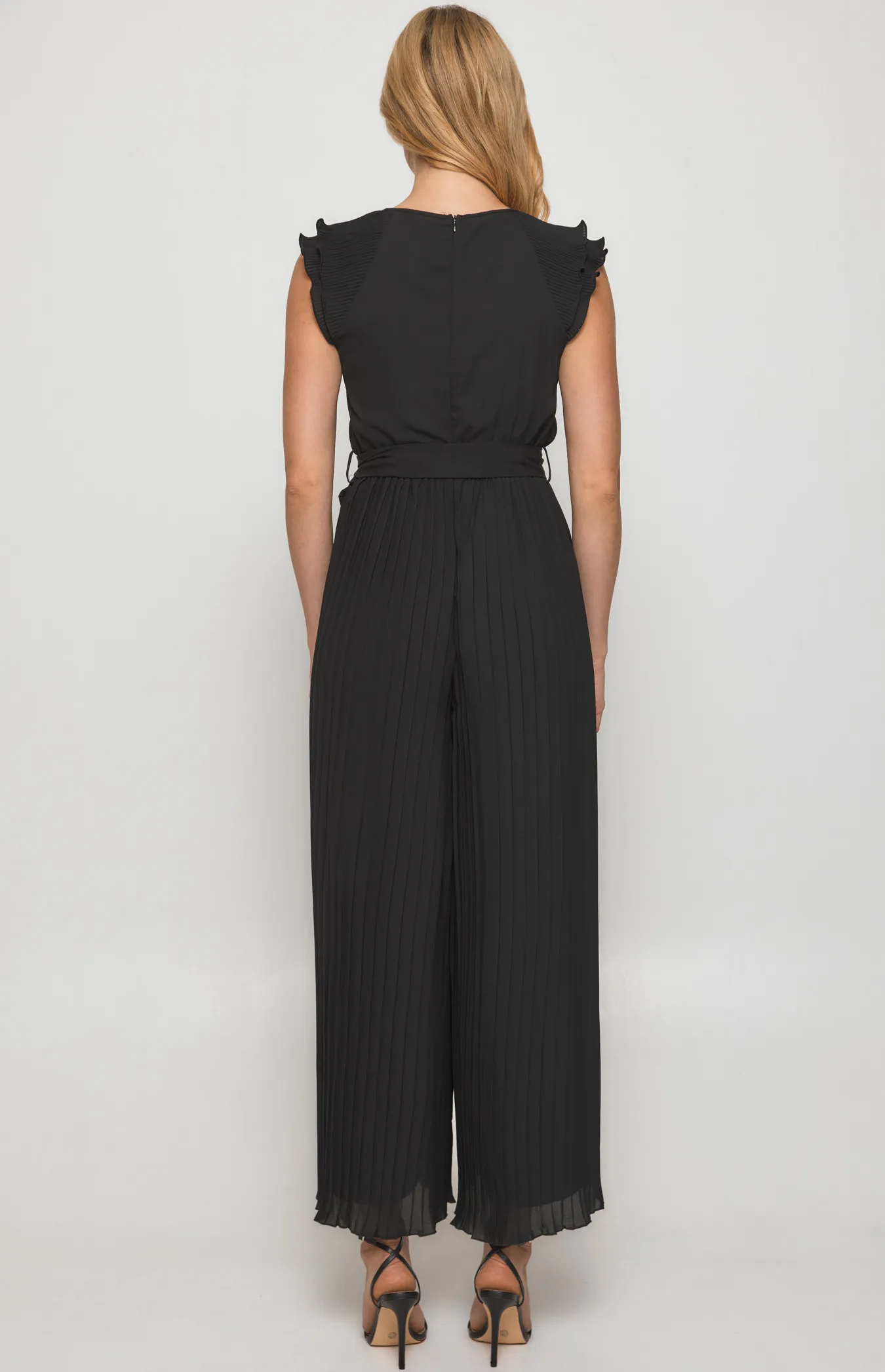 Pleated Jumpsuit with Double Frill Neckline Feature (SJP568B)