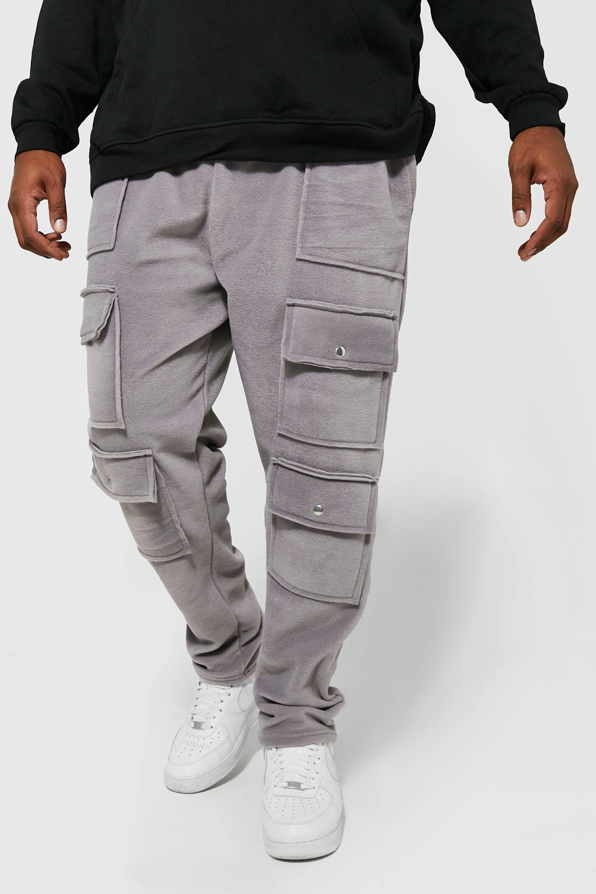 Plus Polar Fleece Multi Pocket Cargo Joggers | boohooMAN UK