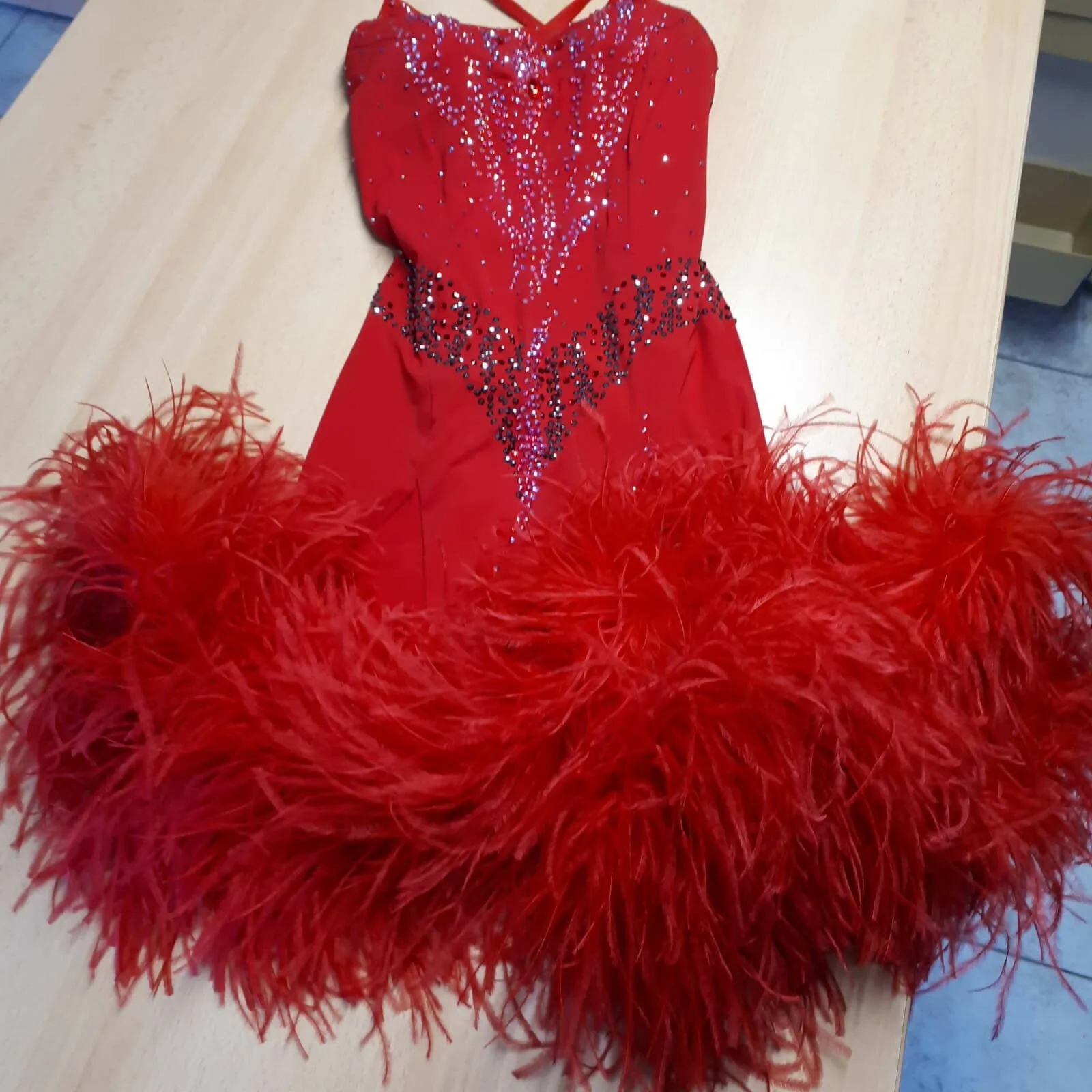 Red Latin Dress with Feathers