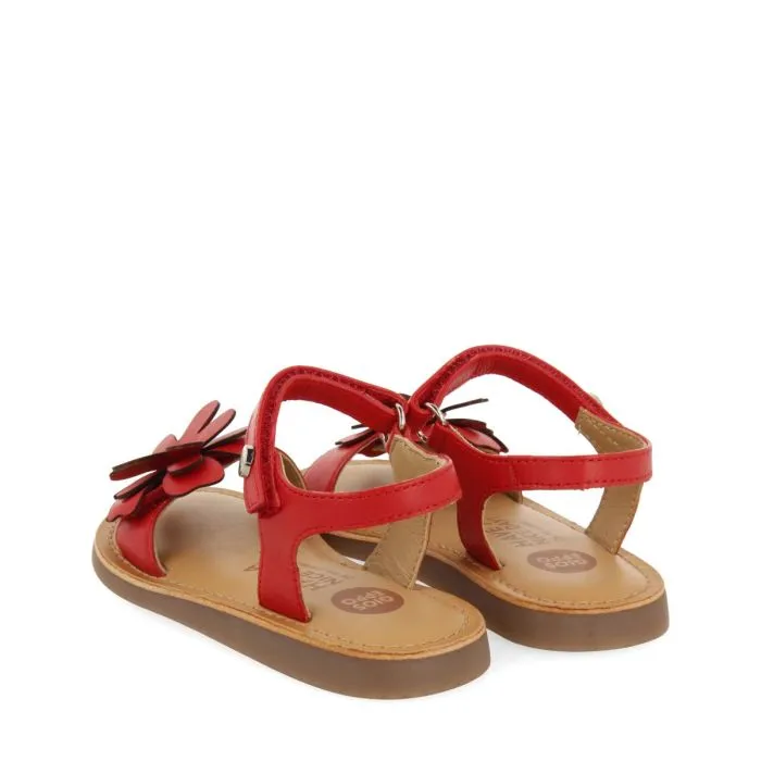 RED LEATHER SANDALS WITH FLOWER EMBELLISHMENT FOR GIRL AND BOY TAKILMA