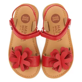 RED LEATHER SANDALS WITH FLOWER EMBELLISHMENT FOR GIRL AND BOY TAKILMA