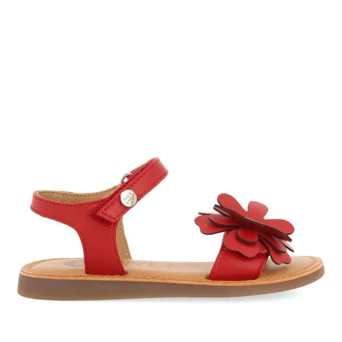 RED LEATHER SANDALS WITH FLOWER EMBELLISHMENT FOR GIRL AND BOY TAKILMA