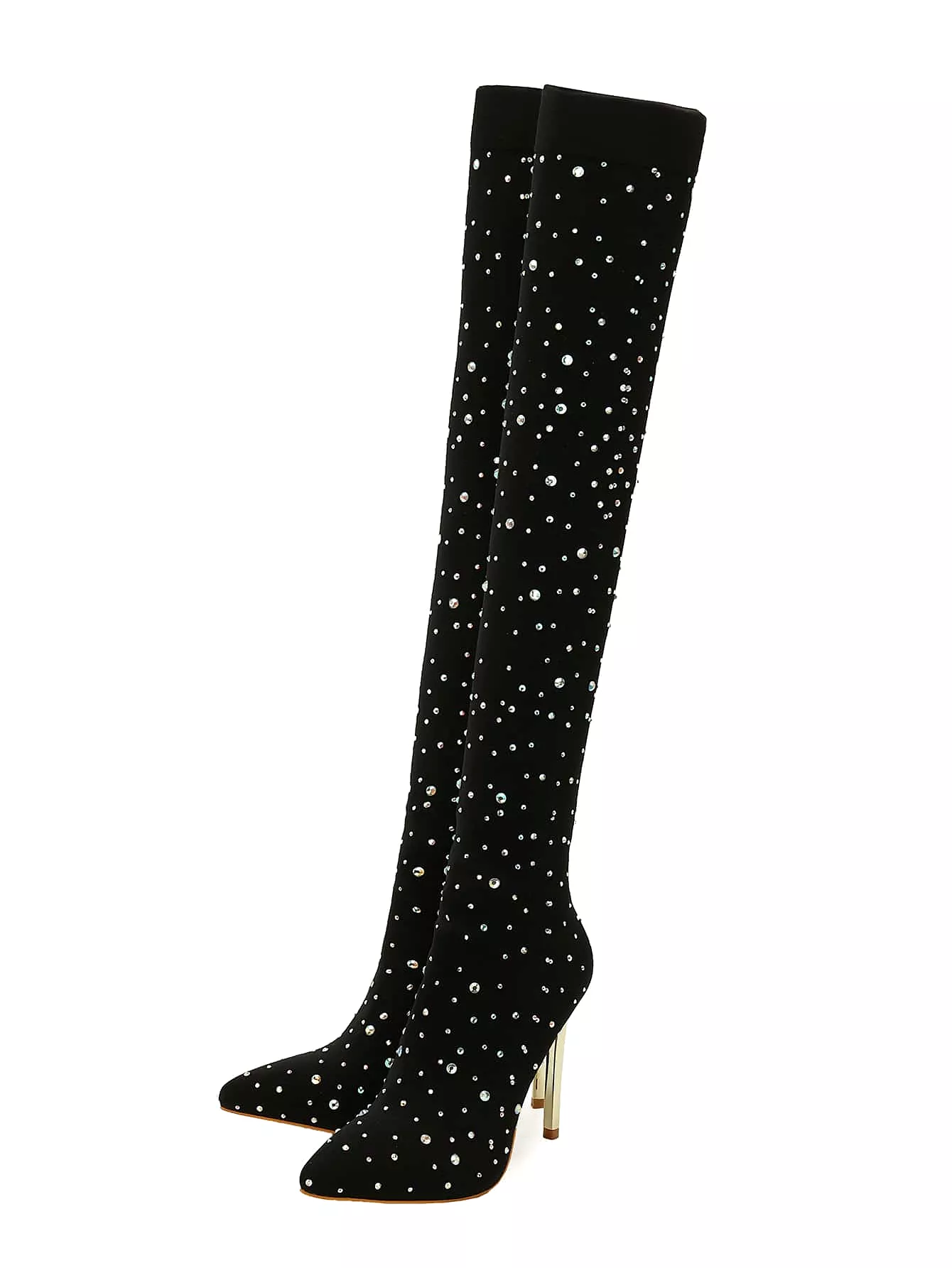 Rhinestone Decor Point Toe Stiletto Heeled Sock Boots