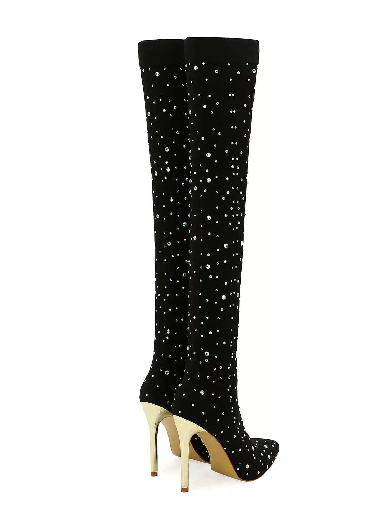 Rhinestone Decor Point Toe Stiletto Heeled Sock Boots