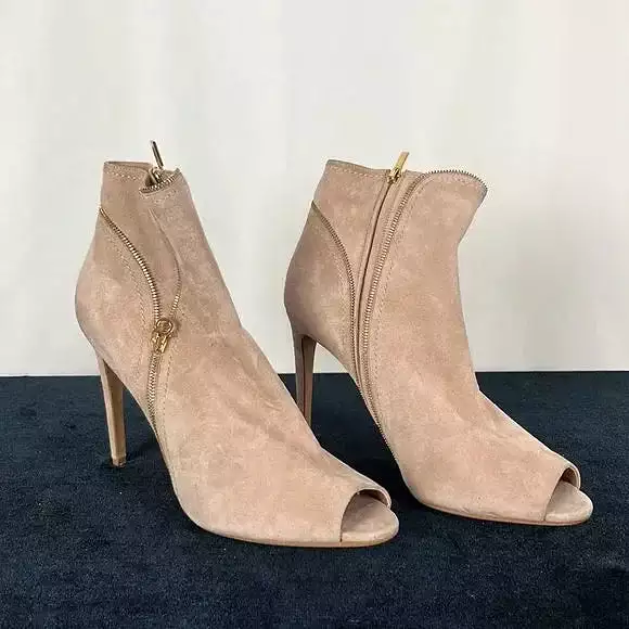 Salvatore Ferragamo Tan Peep Toe Stiletto Booties